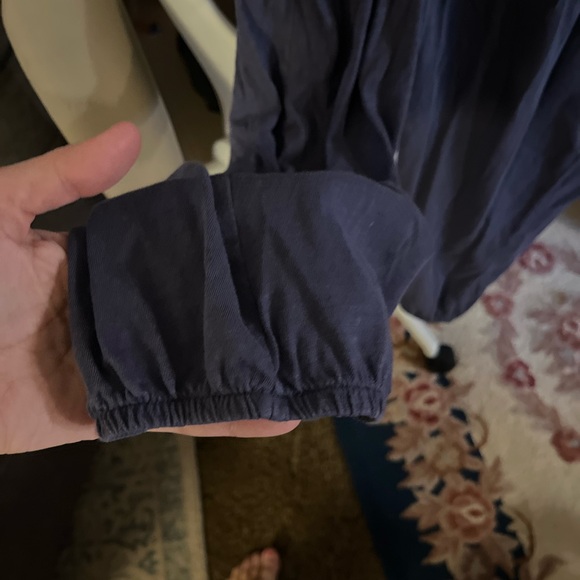 Arie jumpsuit , cotton blue comfy elastic bottoms pockets navy blue - Picture 2 of 2